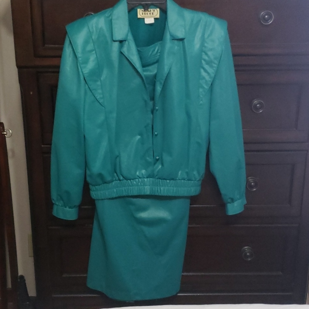 Vintage faux leather skirt and jacket suit
